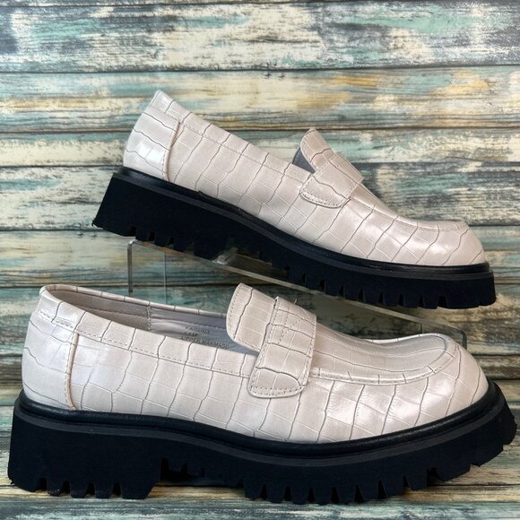 Matisse Platform Loafers Sz 11M Beige Croc Chunky Heel Creepers Slip On Shoe - Picture 1 of 11